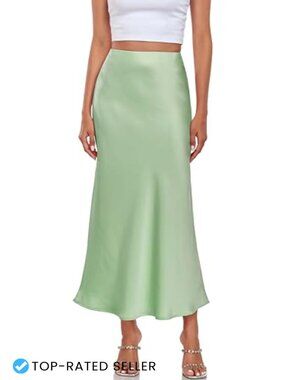 Silk Satin Maxi Skirt High Waist Elastic A-Line Fishtail Long Skirt